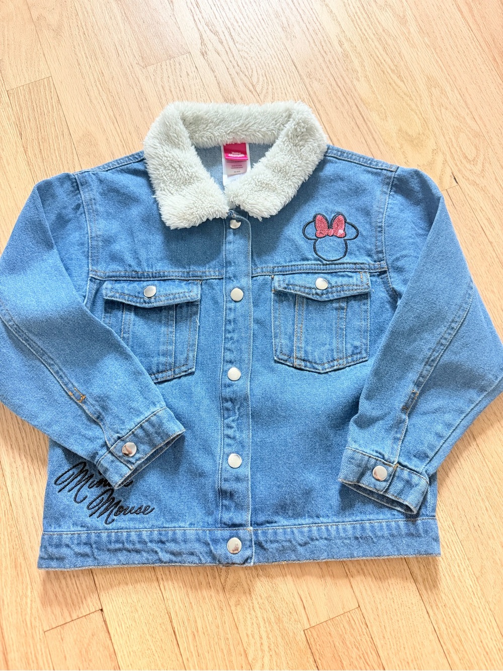 Minnie Mouse Girls' Blue Denim Jacket with Sherpa Collar
